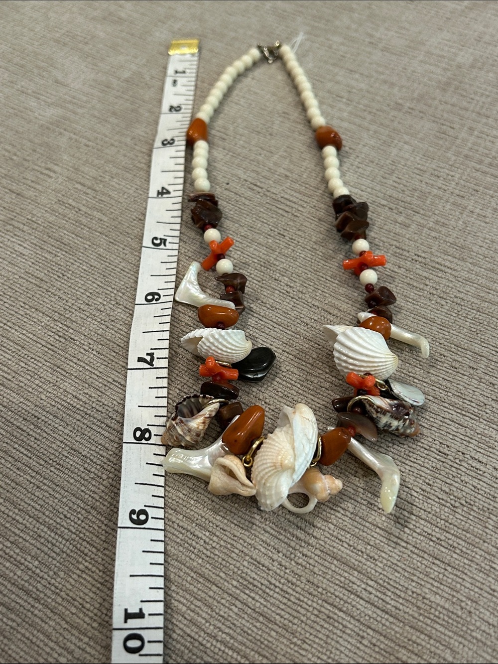 Shel, stone and Bead Statement Necklace - White, Brown, Orange image 4